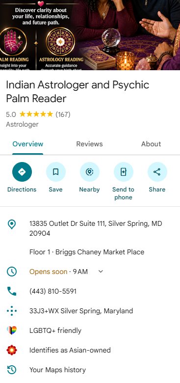Google listing for Indian Astrologer and Psychic Palm Reader